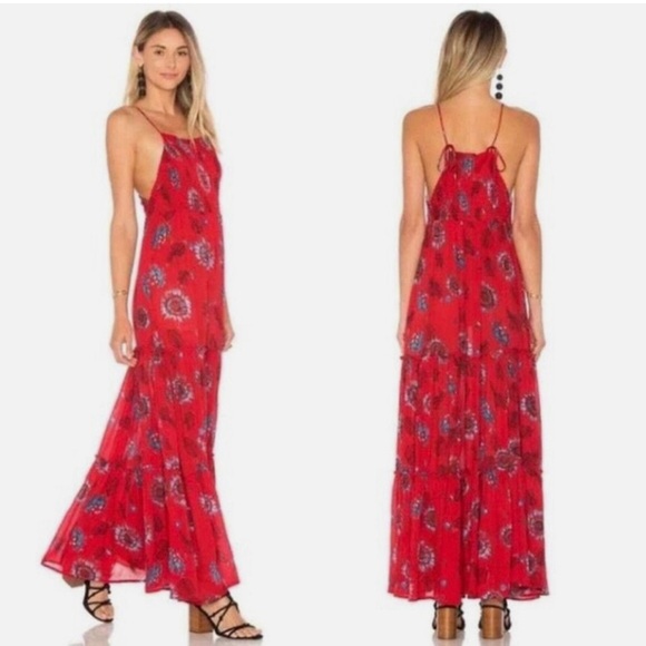 Free People Intimately Red Garden Party Floral Tiered Maxi Dress - Picture 1 of 15